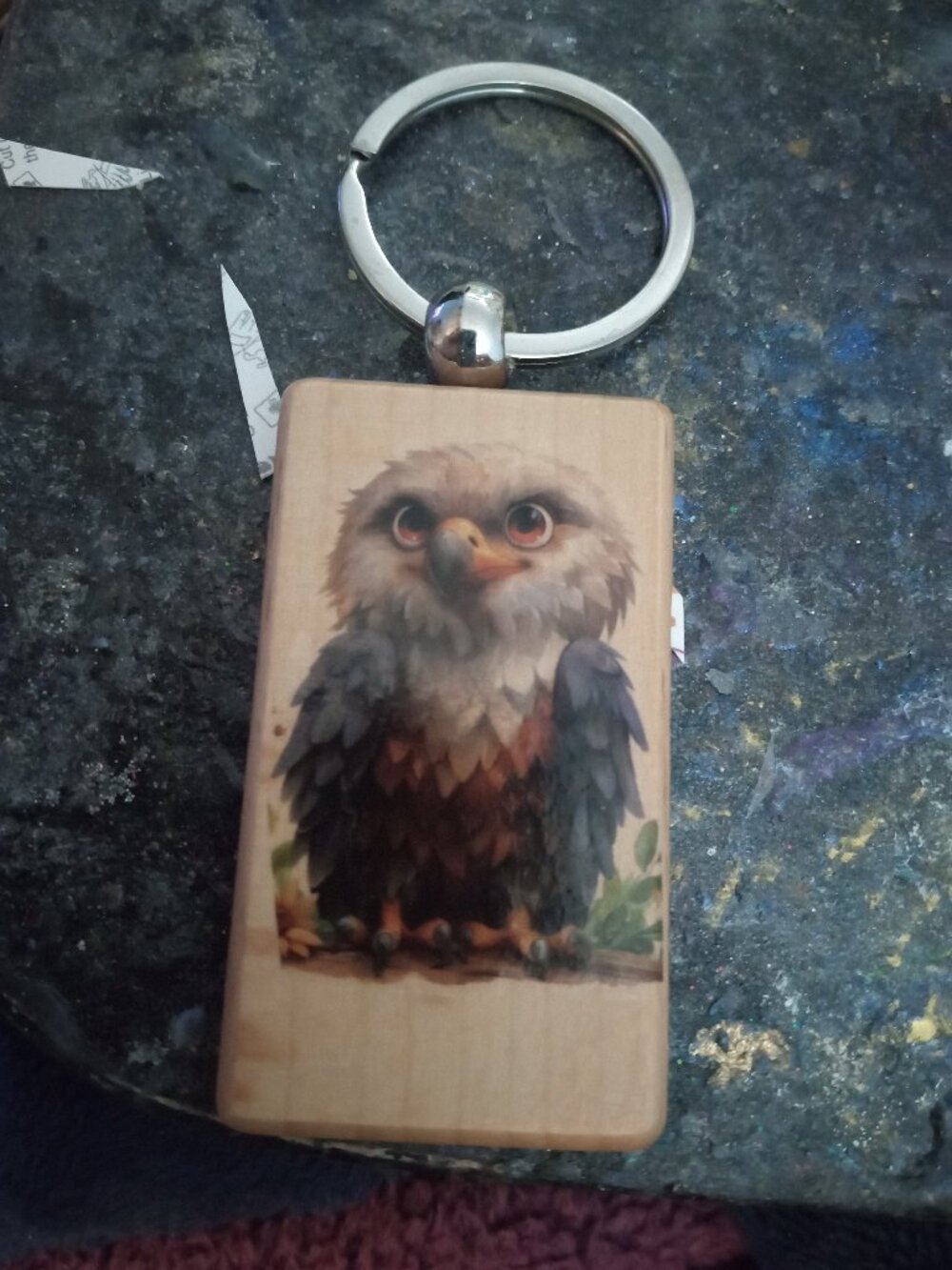 Handmade Wooden Baby Eagle Keychain